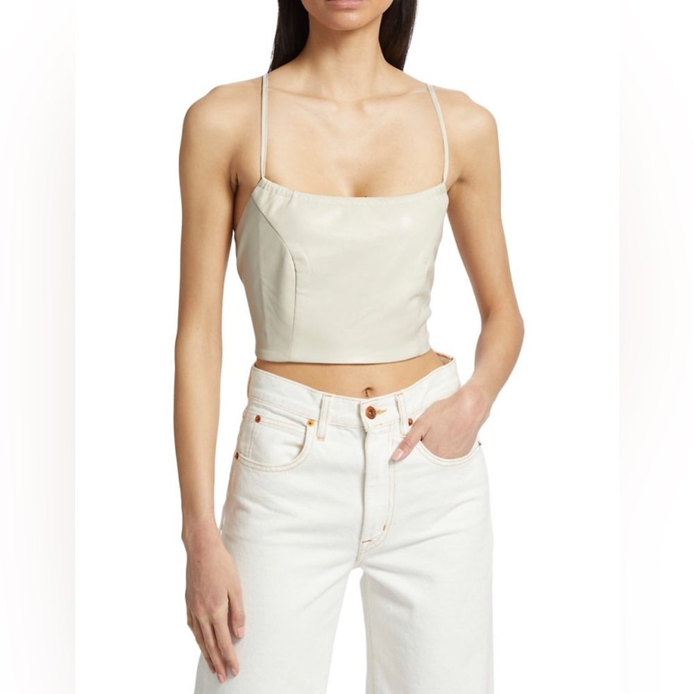 Good American Vacay Strappy Halter Top in Bone Faux Leather Size 1 (Small)